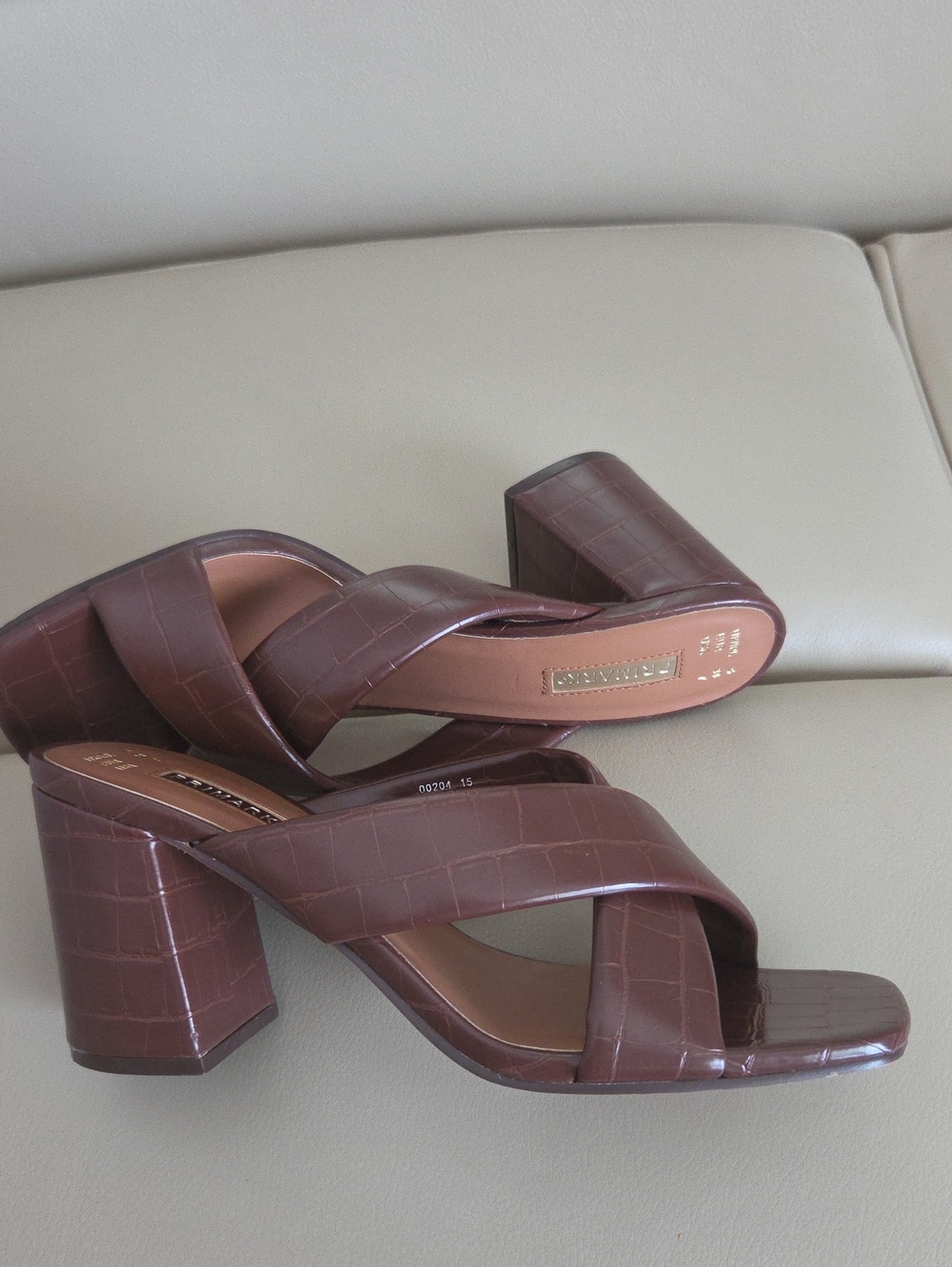 Primark Dark Brown Croc-Effect Platform Slide Mules Size 7